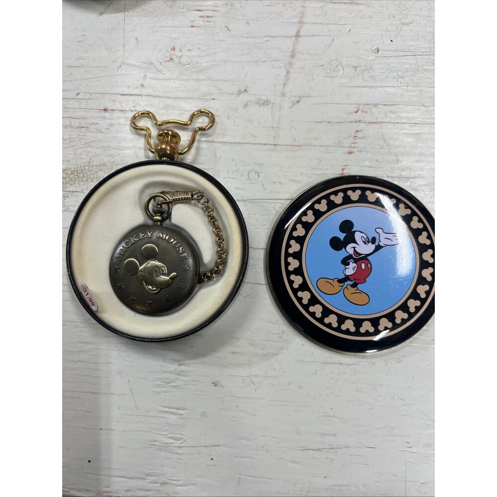 Mickey Mouse Disney Pocket Watch With Tin